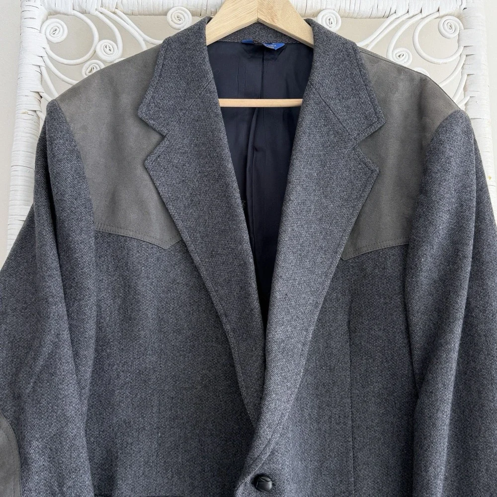 Pendleton Blazer Jacket Sz 48 Long Gray Sport Coat Wool Elbow Patch Smoking Hunt